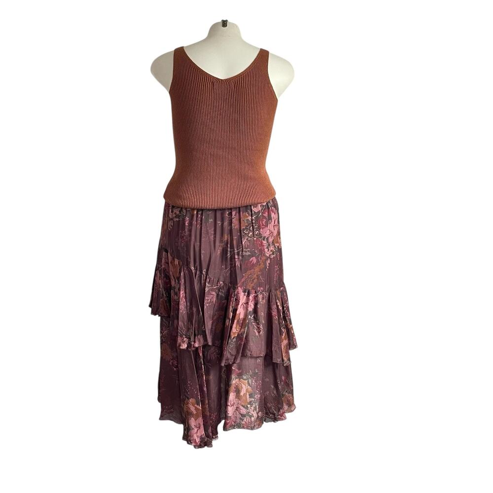 Vintage Sundance Floral Tiered Midi Skirt: 90s, Y2K - Picture 3 of 6
